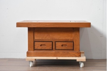 中古　美品　2杯の引き出しが付いた収納付きの囲炉裏テーブル　(R-085124)