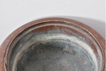 和製アンティーク　総欅(ケヤキ)材　漆塗り　木目の表情がよく表れた丸いフォルムのくり抜き火鉢　(R-085125)