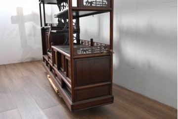 和製ヴィンテージ　花梨　松の彫刻が映える六尺サイズの飾り棚　(R-085126)