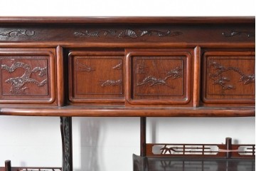 和製ヴィンテージ　花梨　松の彫刻が映える六尺サイズの飾り棚　(R-085126)