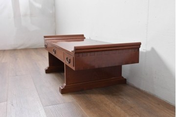 和製アンティーク　上手物　総欅(ケヤキ)材　漆塗り　落ち着いた漆の艶が美し筆返し付きの文机　(R-085127)