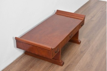 和製アンティーク　上手物　総欅(ケヤキ)材　漆塗り　落ち着いた漆の艶が美し筆返し付きの文机　(R-085127)