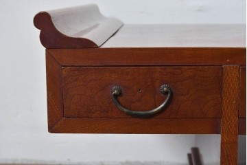 和製アンティーク　上手物　総欅(ケヤキ)材　漆塗り　落ち着いた漆の艶が美し筆返し付きの文机　(R-085127)