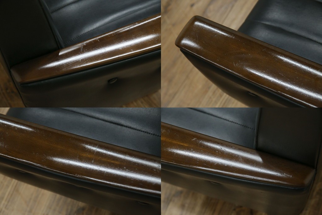 和製ヴィンテージ　縦ステッチとくるみボタンがアクセントのレトロなデザインの1人掛けソファ2脚　(R-085133)