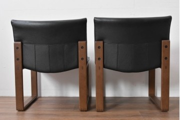 中古　美品　CONDE HOUSE(カンディハウス)　BOLS(ボルス)　革　広い座面とワイドな背もたれがホールド感をつくりだすダイニングチェア2脚　セット定価約32万円相当　(R-085148)