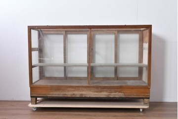 和製ヴィンテージ　ナラ材　時を重ねて生まれた木の味わいが魅力のガラスケース　(R-085152)