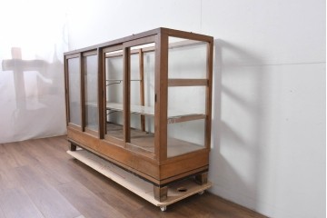 和製ヴィンテージ　ナラ材　時を重ねて生まれた木の味わいが魅力のガラスケース　(R-085152)