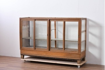 和製ヴィンテージ　ナラ材　時を重ねて生まれた木の味わいが魅力のガラスケース　(R-085152)