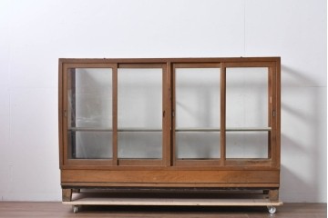 和製ヴィンテージ　ナラ材　時を重ねて生まれた木の味わいが魅力のガラスケース　(R-085152)