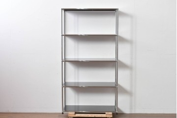 中古　美品　スイス　USMハラー(USM Haller)　クロームフレームにブラックの棚板を組み合わせたシンプルなオープンラック　定価約14万6千円相当　(R-085168)