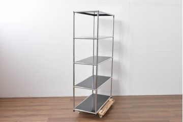 中古　美品　スイス　USMハラー(USM Haller)　クロームフレームにブラックの棚板を組み合わせたシンプルなオープンラック　定価約14万6千円相当　(R-085168)