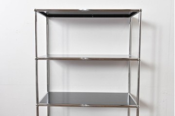 中古　美品　スイス　USMハラー(USM Haller)　クロームフレームにブラックの棚板を組み合わせたシンプルなオープンラック　定価約14万6千円相当　(R-085168)