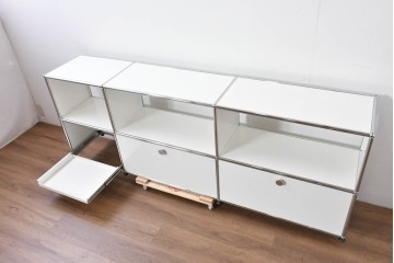 中古　美品　スイス　USMハラー(USM Haller)　モジュール構造のオープンサイドボード　定価約38万4千円相当　(R-085169)