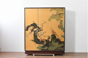 中古　美品　最高級品　名工　清光光雲作　宝石象嵌工芸品　煌びやかな花鳥図(桜・松・椿・楪・雉・雀)が目を引く贅を尽くした美術品級のワードローブ　定価約600万円相当　(R-085175)
