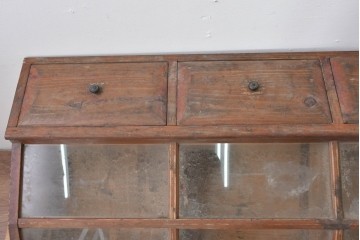 和製アンティーク　激レアデザイン!　古い駄菓子屋さんの上蓋式卓上ガラスケース　(R-085181)