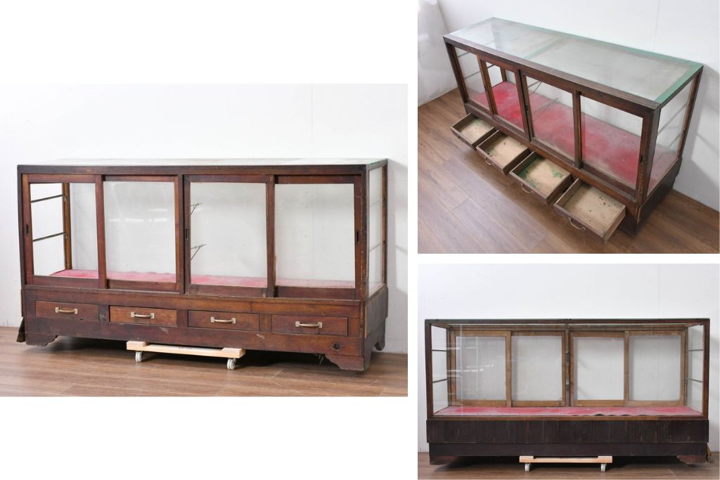 《ペイント仕上げ限定》　和製ヴィンテージ　ディスプレイと収納を兼ね備えた引き出し付きガラスケース　(R-085182)