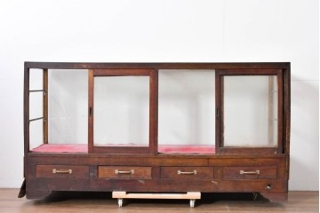 《ペイント仕上げ限定》　和製ヴィンテージ　ディスプレイと収納を兼ね備えた引き出し付きガラスケース　(R-085182)