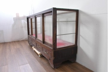 《ペイント仕上げ限定》　和製ヴィンテージ　ディスプレイと収納を兼ね備えた引き出し付きガラスケース　(R-085182)