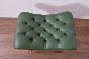 中古　超美品!!　スペイン製　バロッサバレンティ(VARO,S.A. VALENTI)　本革　深みのあるグリーンレザーが魅力!!英国クラシック調のアームチェアとオットマンのセット　セット定価約51万円相当　(R-085183)