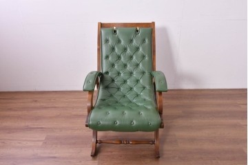 中古　超美品!!　スペイン製　バロッサバレンティ(VARO,S.A. VALENTI)　本革　深みのあるグリーンレザーが魅力!!英国クラシック調のアームチェアとオットマンのセット　セット定価約51万円相当　(R-085183)