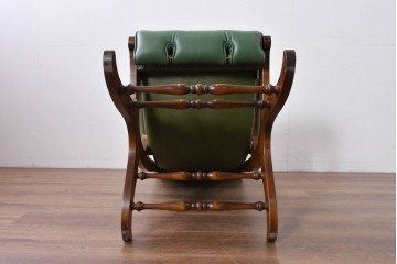 中古　超美品!!　スペイン製　バロッサバレンティ(VARO,S.A. VALENTI)　本革　深みのあるグリーンレザーが魅力!!英国クラシック調のアームチェアとオットマンのセット　セット定価約51万円相当　(R-085183)