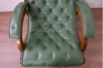 中古　超美品!!　スペイン製　バロッサバレンティ(VARO,S.A. VALENTI)　本革　深みのあるグリーンレザーが魅力!!英国クラシック調のアームチェアとオットマンのセット　セット定価約51万円相当　(R-085183)