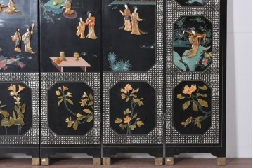 アジアンヴィンテージ　希少!!　中国美術屏風　雅集図　豪華装飾の玉石象嵌衝立　(R-085192)