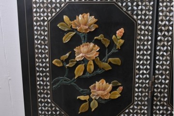 アジアンヴィンテージ　希少!!　中国美術屏風　雅集図　豪華装飾の玉石象嵌衝立　(R-085192)