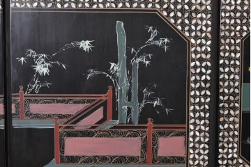 アジアンヴィンテージ　希少!!　中国美術屏風　雅集図　豪華装飾の玉石象嵌衝立　(R-085192)