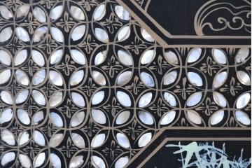 アジアンヴィンテージ　希少!!　中国美術屏風　雅集図　豪華装飾の玉石象嵌衝立　(R-085192)