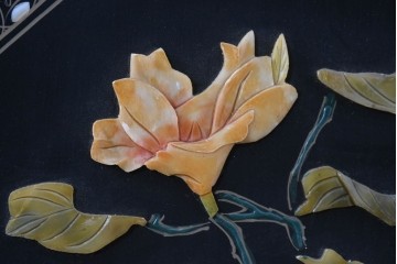 アジアンヴィンテージ　希少!!　中国美術屏風　雅集図　豪華装飾の玉石象嵌衝立　(R-085192)