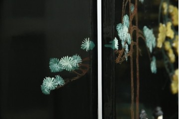 アジアンヴィンテージ　希少!!　中国美術屏風　雅集図　螺鈿　豪華装飾の玉石象嵌衝立　(R-085192)