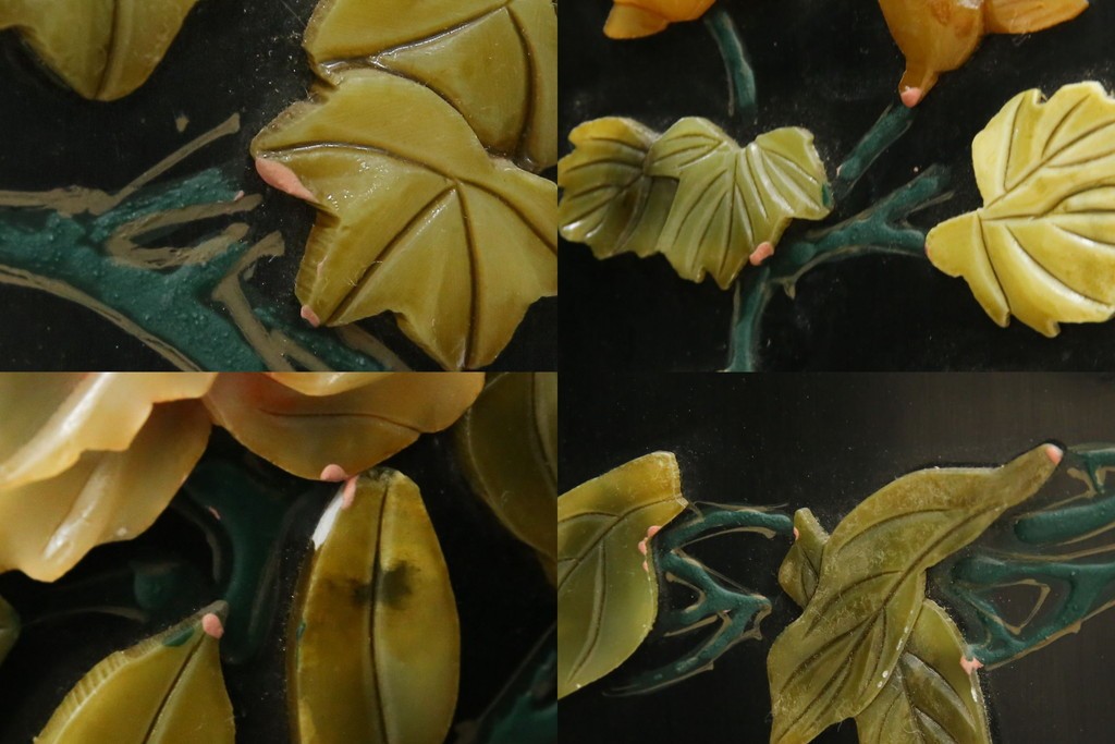 アジアンヴィンテージ　希少!!　中国美術屏風　雅集図　螺鈿　豪華装飾の玉石象嵌衝立　(R-085192)