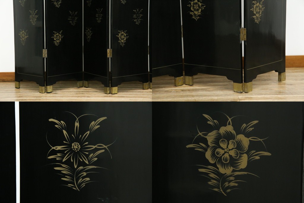 アジアンヴィンテージ　希少!!　中国美術屏風　雅集図　螺鈿　豪華装飾の玉石象嵌衝立　(R-085192)