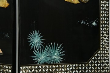 アジアンヴィンテージ　希少!!　中国美術屏風　雅集図　螺鈿　豪華装飾の玉石象嵌衝立　(R-085192)