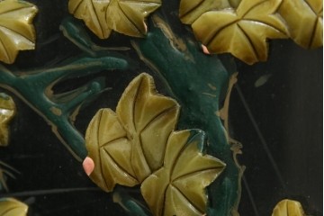 アジアンヴィンテージ　希少!!　中国美術屏風　雅集図　螺鈿　豪華装飾の玉石象嵌衝立　(R-085192)