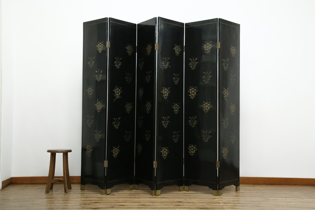 アジアンヴィンテージ　希少!!　中国美術屏風　雅集図　螺鈿　豪華装飾の玉石象嵌衝立　(R-085192)