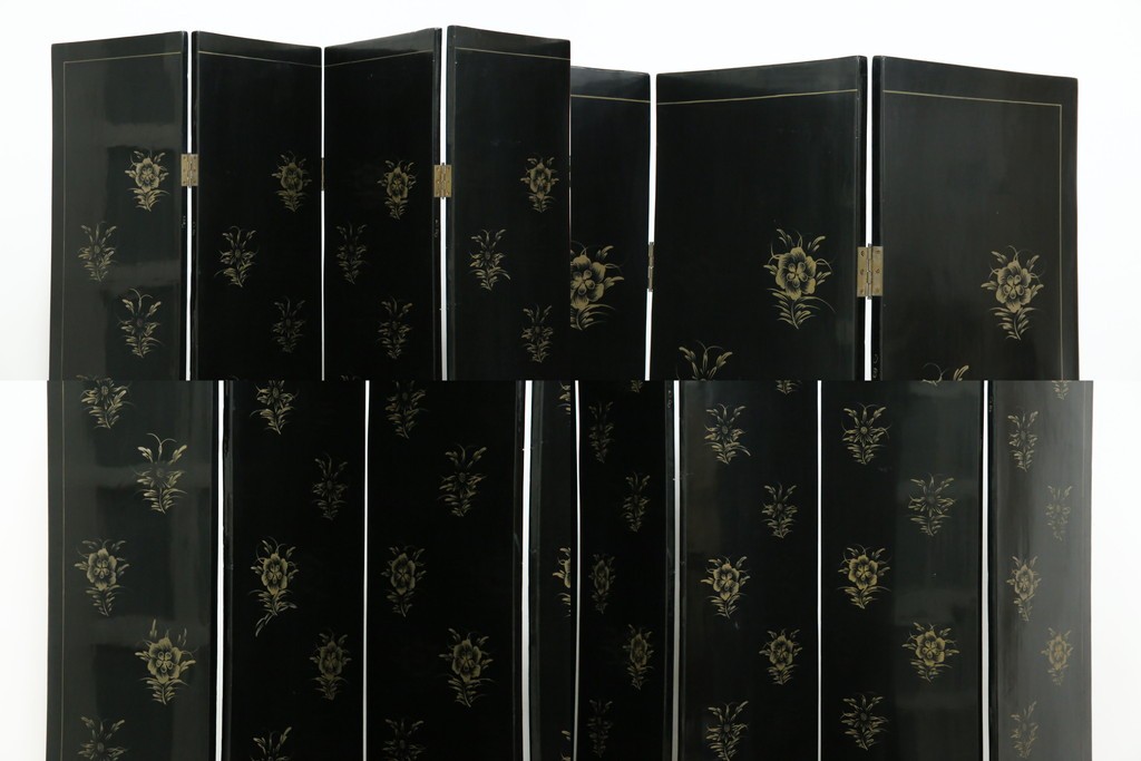 アジアンヴィンテージ　希少!!　中国美術屏風　雅集図　螺鈿　豪華装飾の玉石象嵌衝立　(R-085192)