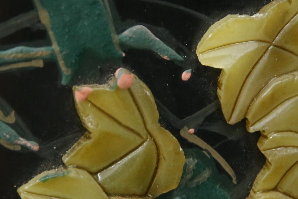 アジアンヴィンテージ　希少!!　中国美術屏風　雅集図　螺鈿　豪華装飾の玉石象嵌衝立　(R-085192)