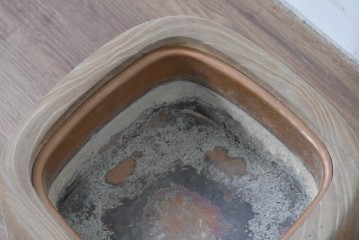 【簡易リペア限定品】　和製ヴィンテージ　桐材　角形が珍しいくり抜き木製火鉢2点セット(R-085202)