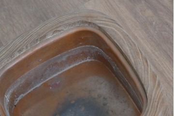 【簡易リペア限定品】　和製ヴィンテージ　桐材　角形が珍しいくり抜き木製火鉢2点セット(R-085202)