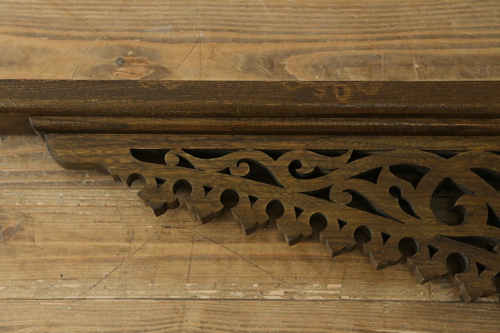 アジアンヴィンテージ　希少!!　インド建築装飾　大型(150cm)　唐草透かし彫りのアーチ形ブラケットパネル一対　(R-085203)