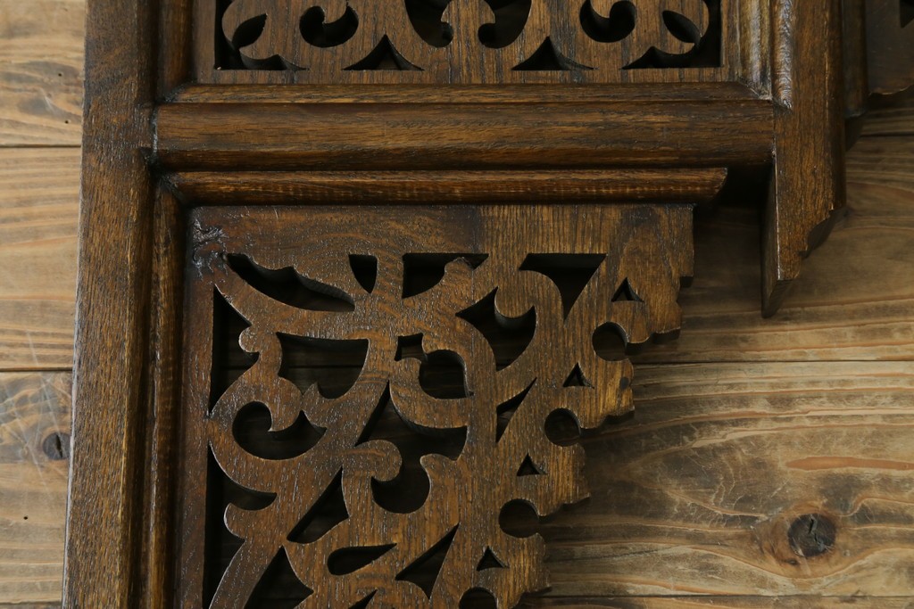 アジアンヴィンテージ　希少!!　インド建築装飾　大型(150cm)　唐草透かし彫りのアーチ形ブラケットパネル一対　(R-085203)