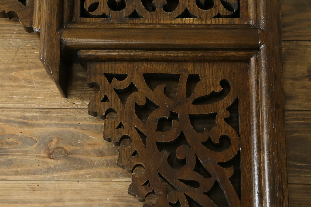 アジアンヴィンテージ　希少!!　インド建築装飾　大型(150cm)　唐草透かし彫りのアーチ形ブラケットパネル一対　(R-085203)