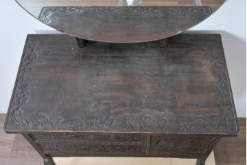 和製ヴィンテージ　希少モデル‼　伝統工芸　軽井沢彫り　細部まで丁寧に施された桜の彫刻が美しいドレッサー　(R-085208)