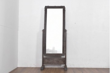 和製ヴィンテージ　伝統工芸　軽井沢彫り　咲き誇る桜の彫刻が美しいスタンドミラー　(R-085209)