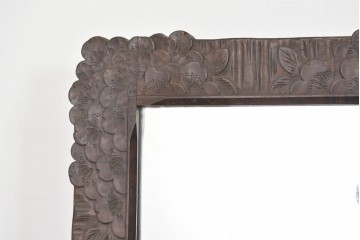 和製ヴィンテージ　伝統工芸　軽井沢彫り　咲き誇る桜の彫刻が美しいスタンドミラー　(R-085209)