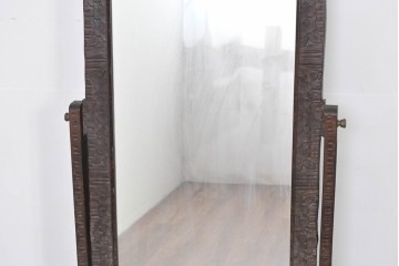 和製ヴィンテージ　伝統工芸　軽井沢彫り　咲き誇る桜の彫刻が美しいスタンドミラー　(R-085209)