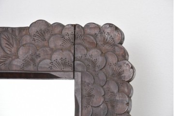 和製ヴィンテージ　伝統工芸　軽井沢彫り　咲き誇る桜の彫刻が美しいスタンドミラー　(R-085209)