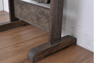 和製ヴィンテージ　伝統工芸　軽井沢彫り　咲き誇る桜の彫刻が美しいスタンドミラー　(R-085209)